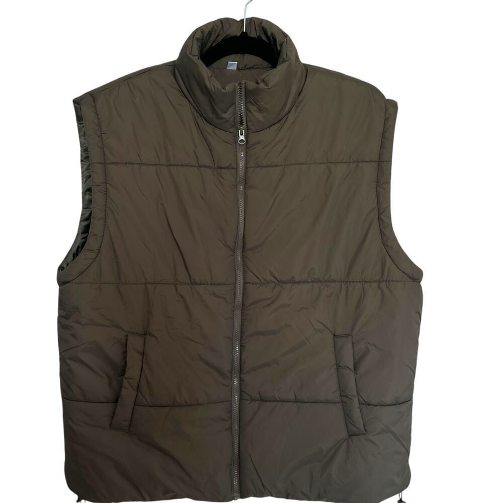 Women’s Boxy Zip Up‎ Puffer Vest Olive Size XL